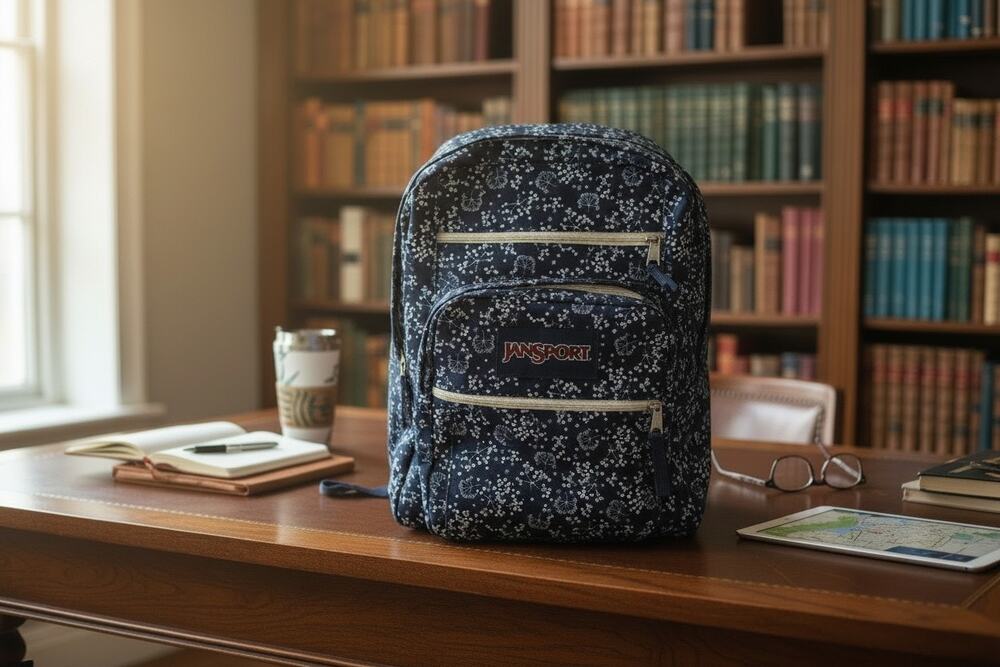 JanSport Big Student Backpack Navy Field Floral School Travel Bag
